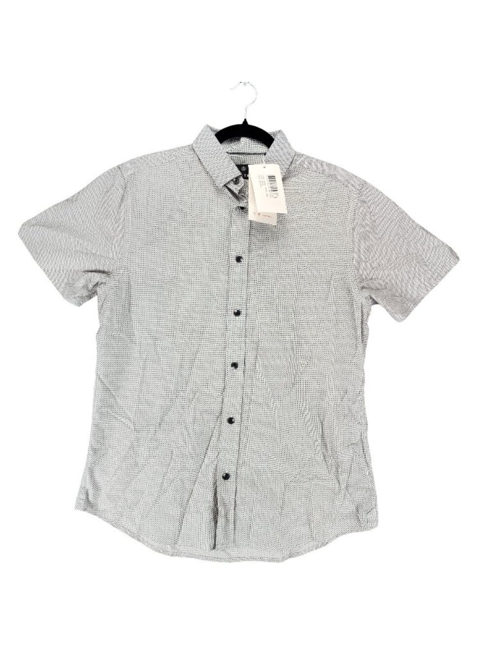 Vustra Shirt Mens Medium Black Micro Print Organic Short Sleeve Button Up *NWT*